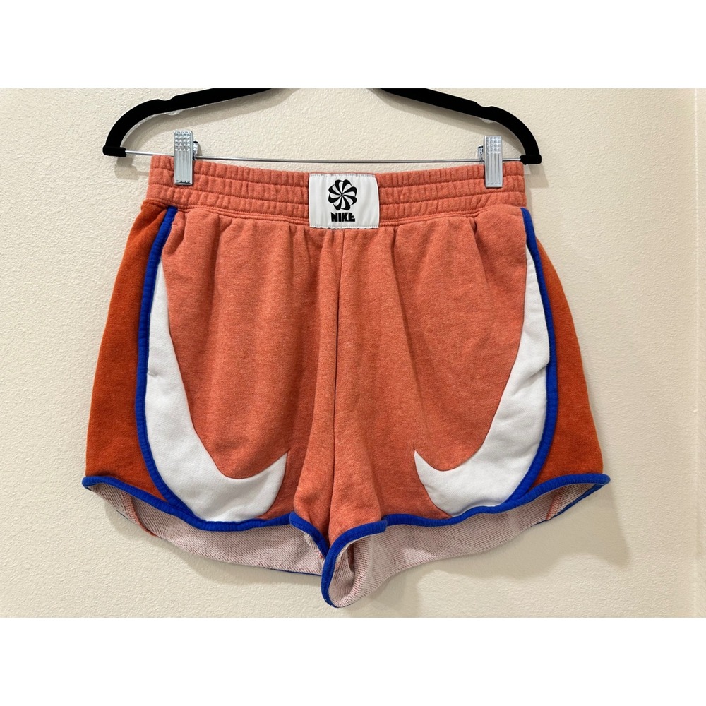 Nike Sportswear French Terry Colorblock Sunburst Shorts Orange White Blue S/M